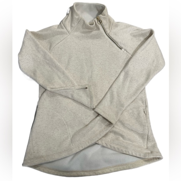 Athleta Tops - Athleta Cozy Karma Asym Pullover Light Heather Oatmeal White Faux Wrap/Size: S